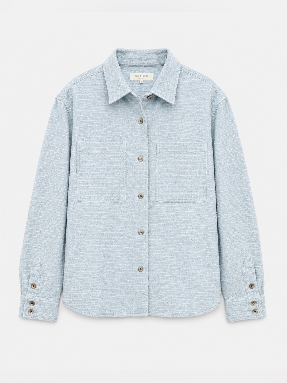 rag & bone Jax Textured Button-Up Shirt Light Blue Cotton Overshirt Medium